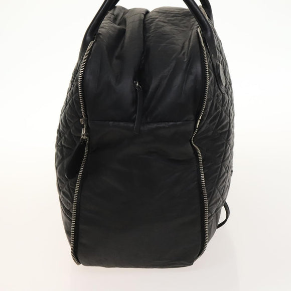 CHANEL Boston Bag Coated Canvas Black Silver CC Auth bs29253