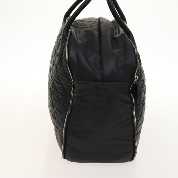 CHANEL Boston Bag Coated Canvas Black Silver CC Auth bs29253