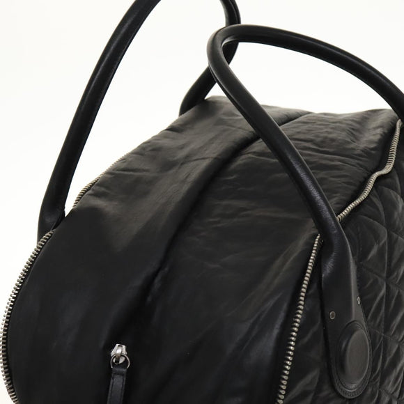 CHANEL Boston Bag Coated Canvas Black Silver CC Auth bs29253