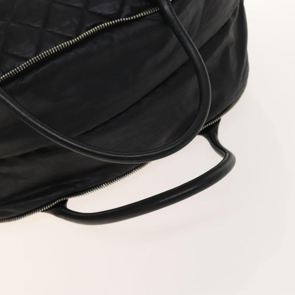 CHANEL Boston Bag Coated Canvas Black Silver CC Auth bs29253