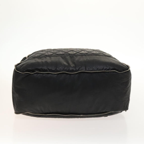 CHANEL Boston Bag Coated Canvas Black Silver CC Auth bs29253