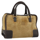 LOEWE Anagram Amazonas 23 Hand Bag Suede Leather Beige Gold Auth bs29255-1