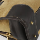 LOEWE Anagram Amazonas 23 Hand Bag Suede Leather Beige Gold Auth bs29255-15