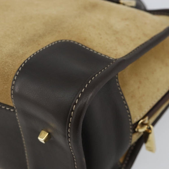 LOEWE Anagram Amazonas 23 Hand Bag Suede Leather Beige Gold Auth bs29255