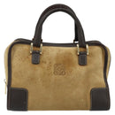 LOEWE Anagram Amazonas 23 Hand Bag Suede Leather Beige Gold Auth bs29255-13
