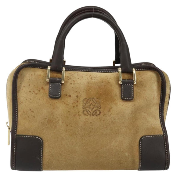 LOEWE Anagram Amazonas 23 Hand Bag Suede Leather Beige Gold Auth bs29255