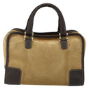 LOEWE Anagram Amazonas 23 Hand Bag Suede Leather Beige Gold Auth bs29255-2