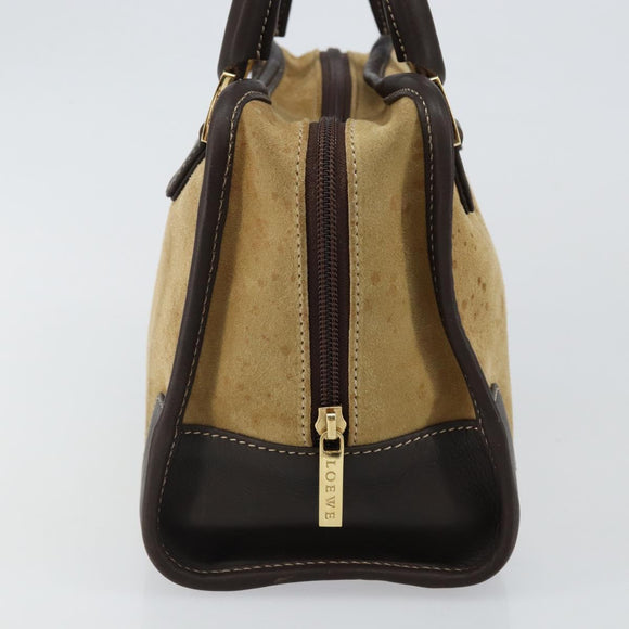 LOEWE Anagram Amazonas 23 Hand Bag Suede Leather Beige Gold Auth bs29255