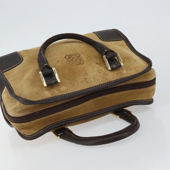LOEWE Anagram Amazonas 23 Hand Bag Suede Leather Beige Gold Auth bs29255