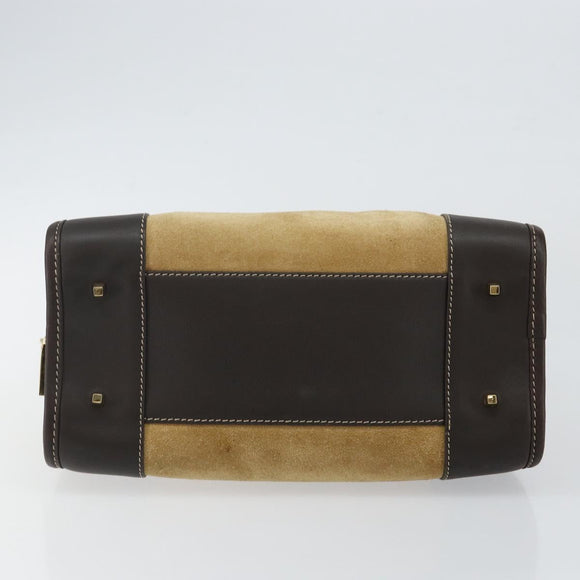 LOEWE Anagram Amazonas 23 Hand Bag Suede Leather Beige Gold Auth bs29255