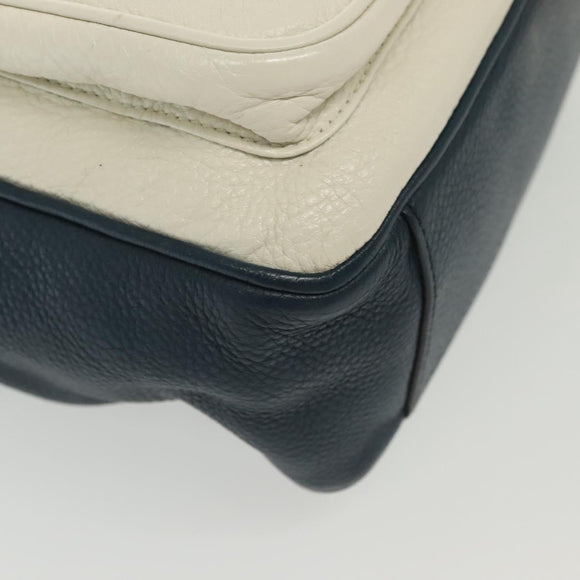 PRADA Shoulder Bag Leather White Blue Silver Auth bs29256