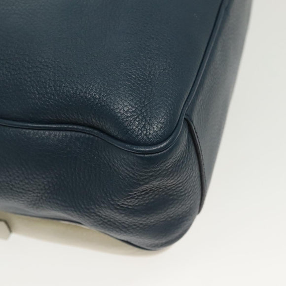 PRADA Shoulder Bag Leather White Blue Silver Auth bs29256