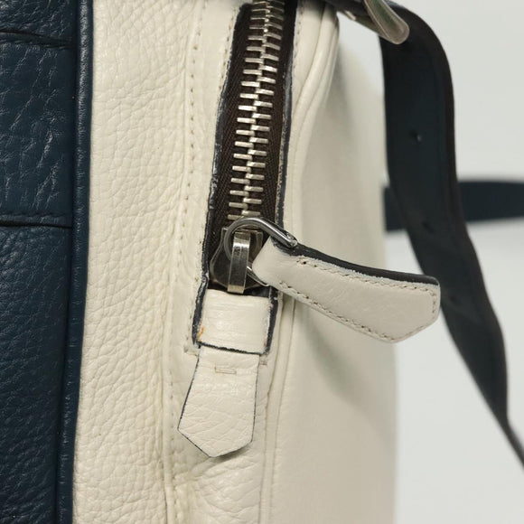 PRADA Shoulder Bag Leather White Blue Silver Auth bs29256