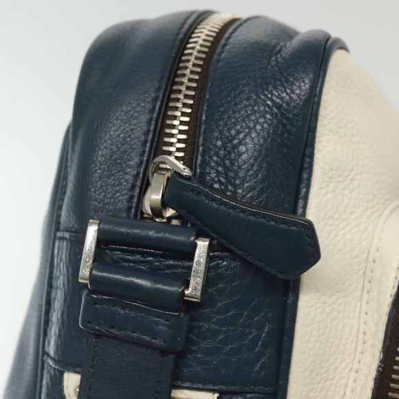 PRADA Shoulder Bag Leather White Blue Silver Auth bs29256