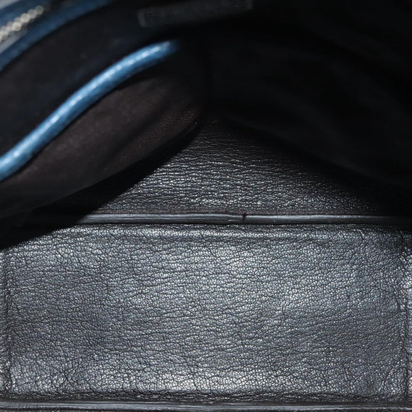 PRADA Shoulder Bag Leather White Blue Silver Auth bs29256