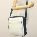 PRADA Shoulder Bag Leather White Blue Silver Auth bs29256-23