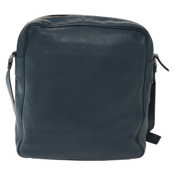 PRADA Shoulder Bag Leather White Blue Silver Auth bs29256