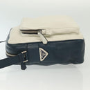 PRADA Shoulder Bag Leather White Blue Silver Auth bs29256-4