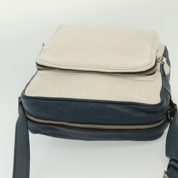 PRADA Shoulder Bag Leather White Blue Silver Auth bs29256