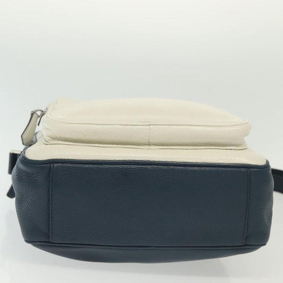 PRADA Shoulder Bag Leather White Blue Silver Auth bs29256