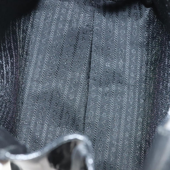 PRADA Hand Bag Patent leather Black Silver Auth bs29257