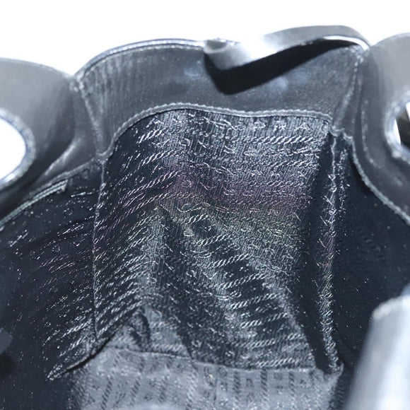 PRADA Hand Bag Patent leather Black Silver Auth bs29257