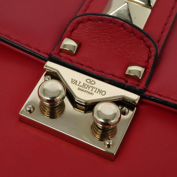 VALENTINO Studs Chain Shoulder Bag Leather Pink Gold Auth bs29260