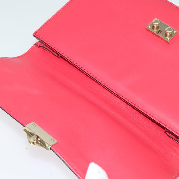 VALENTINO Studs Chain Shoulder Bag Leather Pink Gold Auth bs29260