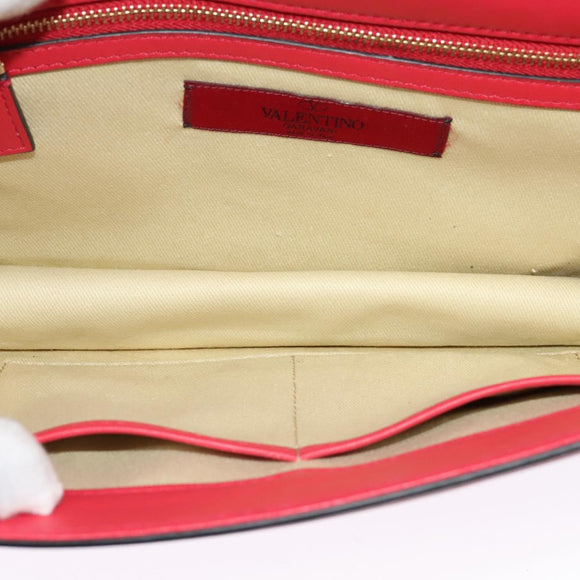 VALENTINO Studs Chain Shoulder Bag Leather Pink Gold Auth bs29260