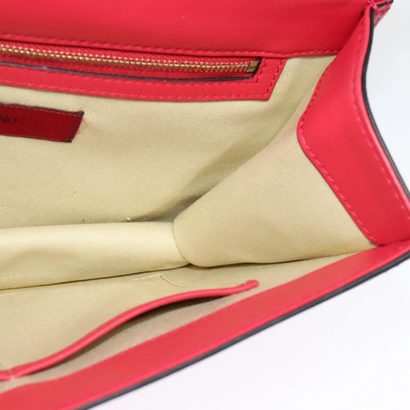 VALENTINO Studs Chain Shoulder Bag Leather Pink Gold Auth bs29260