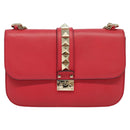 VALENTINO Studs Chain Shoulder Bag Leather Pink Gold Auth bs29260-13