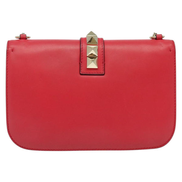 VALENTINO Studs Chain Shoulder Bag Leather Pink Gold Auth bs29260