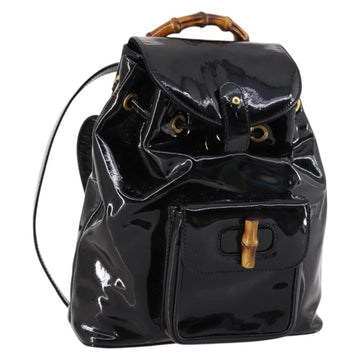 GUCCI Bamboo Backpack Enamel Black Gold 003 2058 0030 Auth bs29262