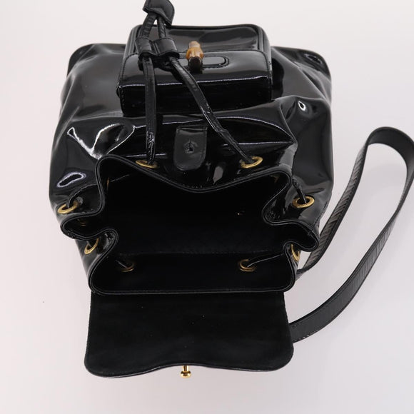GUCCI Bamboo Backpack Enamel Black Gold 003 2058 0030 Auth bs29262