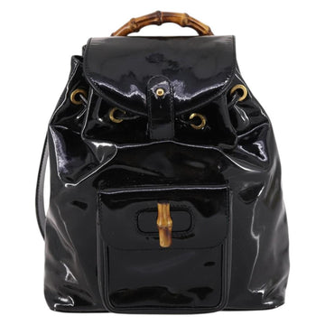 GUCCI Bamboo Backpack Enamel Black Gold 003 2058 0030 Auth bs29262 - 0