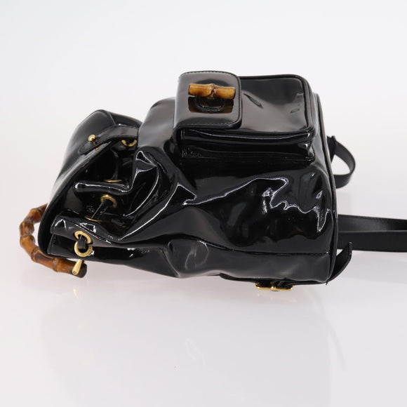 GUCCI Bamboo Backpack Enamel Black Gold 003 2058 0030 Auth bs29262