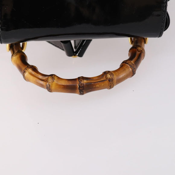 GUCCI Bamboo Backpack Enamel Black Gold 003 2058 0030 Auth bs29262