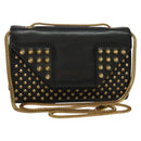 SAINT LAURENT Studs Chain Shoulder Bag Leather Black Gold Auth bs29263-1