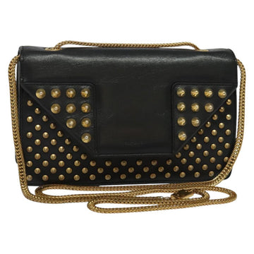 SAINT LAURENT Studs Chain Shoulder Bag Leather Black Gold Auth bs29263