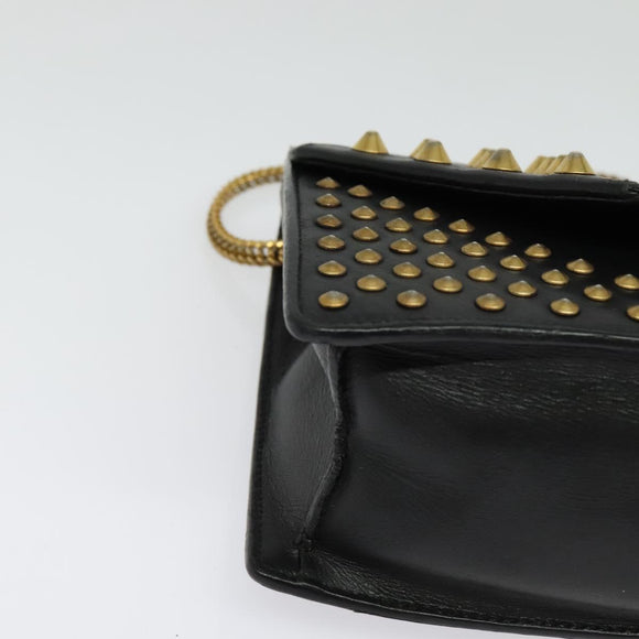 SAINT LAURENT Studs Chain Shoulder Bag Leather Black Gold Auth bs29263