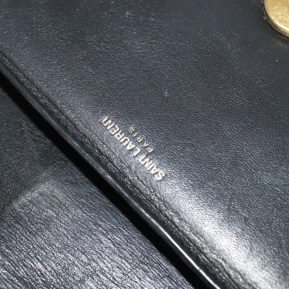 SAINT LAURENT Studs Chain Shoulder Bag Leather Black Gold Auth bs29263