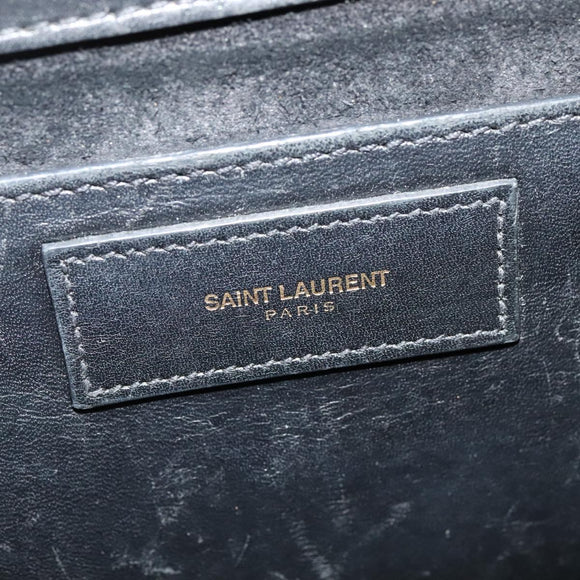 SAINT LAURENT Studs Chain Shoulder Bag Leather Black Gold Auth bs29263