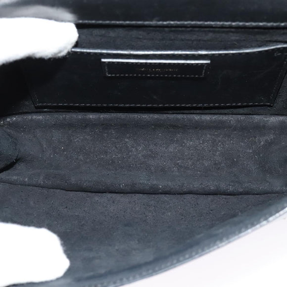 SAINT LAURENT Studs Chain Shoulder Bag Leather Black Gold Auth bs29263