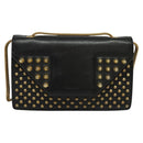 SAINT LAURENT Studs Chain Shoulder Bag Leather Black Gold Auth bs29263-2