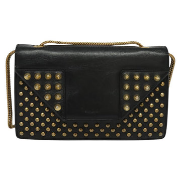SAINT LAURENT Studs Chain Shoulder Bag Leather Black Gold Auth bs29263 - 0