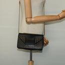 SAINT LAURENT Studs Chain Shoulder Bag Leather Black Gold Auth bs29263-22