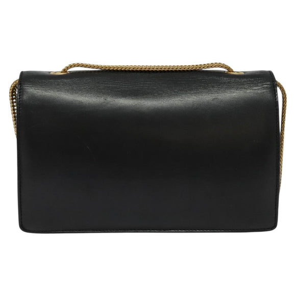 SAINT LAURENT Studs Chain Shoulder Bag Leather Black Gold Auth bs29263