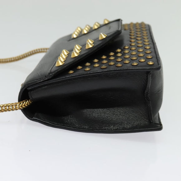 SAINT LAURENT Studs Chain Shoulder Bag Leather Black Gold Auth bs29263