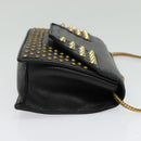 SAINT LAURENT Studs Chain Shoulder Bag Leather Black Gold Auth bs29263-5