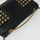 SAINT LAURENT Studs Chain Shoulder Bag Leather Black Gold Auth bs29263-6